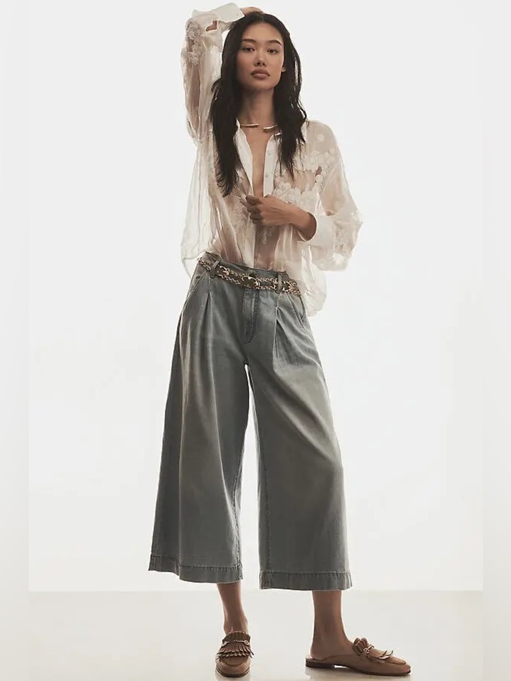 PILCRO Anthropologie High Rise Cropped Wide Leg Jeans Egg Jelly Fish Wash XS NEW - Picture 2 of 16